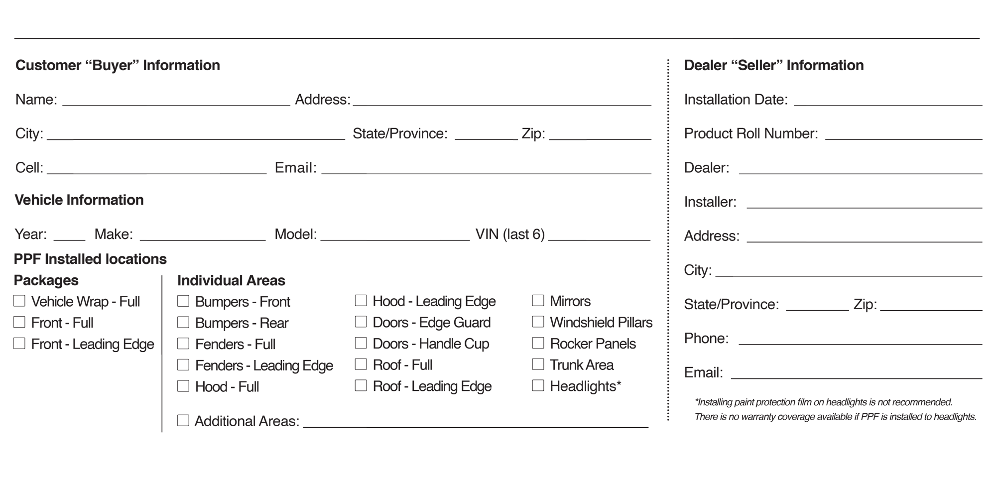 Garware PPF Warranty Activation Form